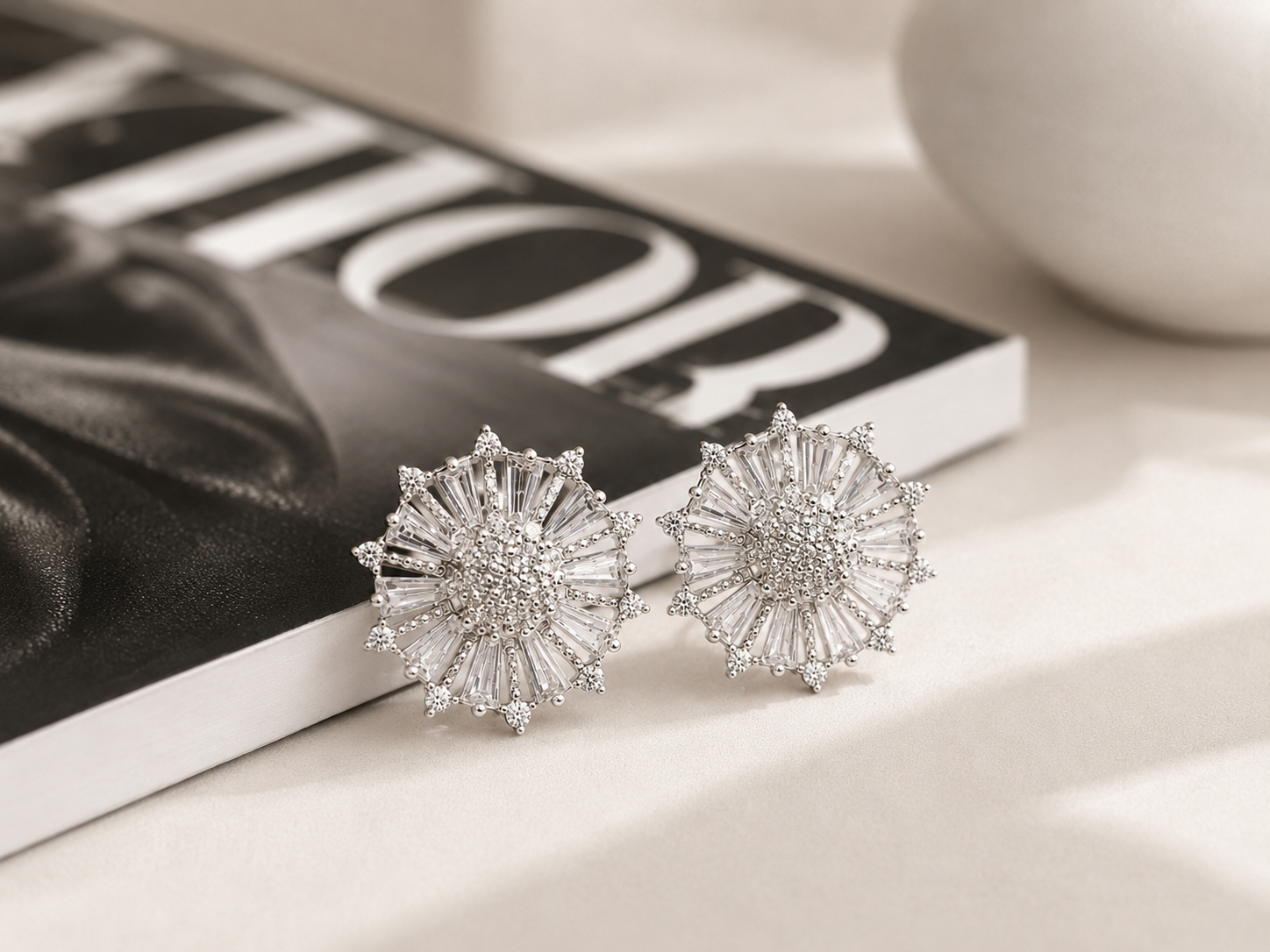 Celeste Radiance Sunburst Crystal Stud Earrings – Silver