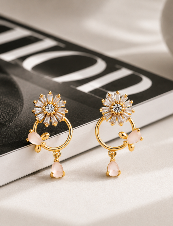 Aurora Bloom Crystal Drop Stud Earrings – Gold