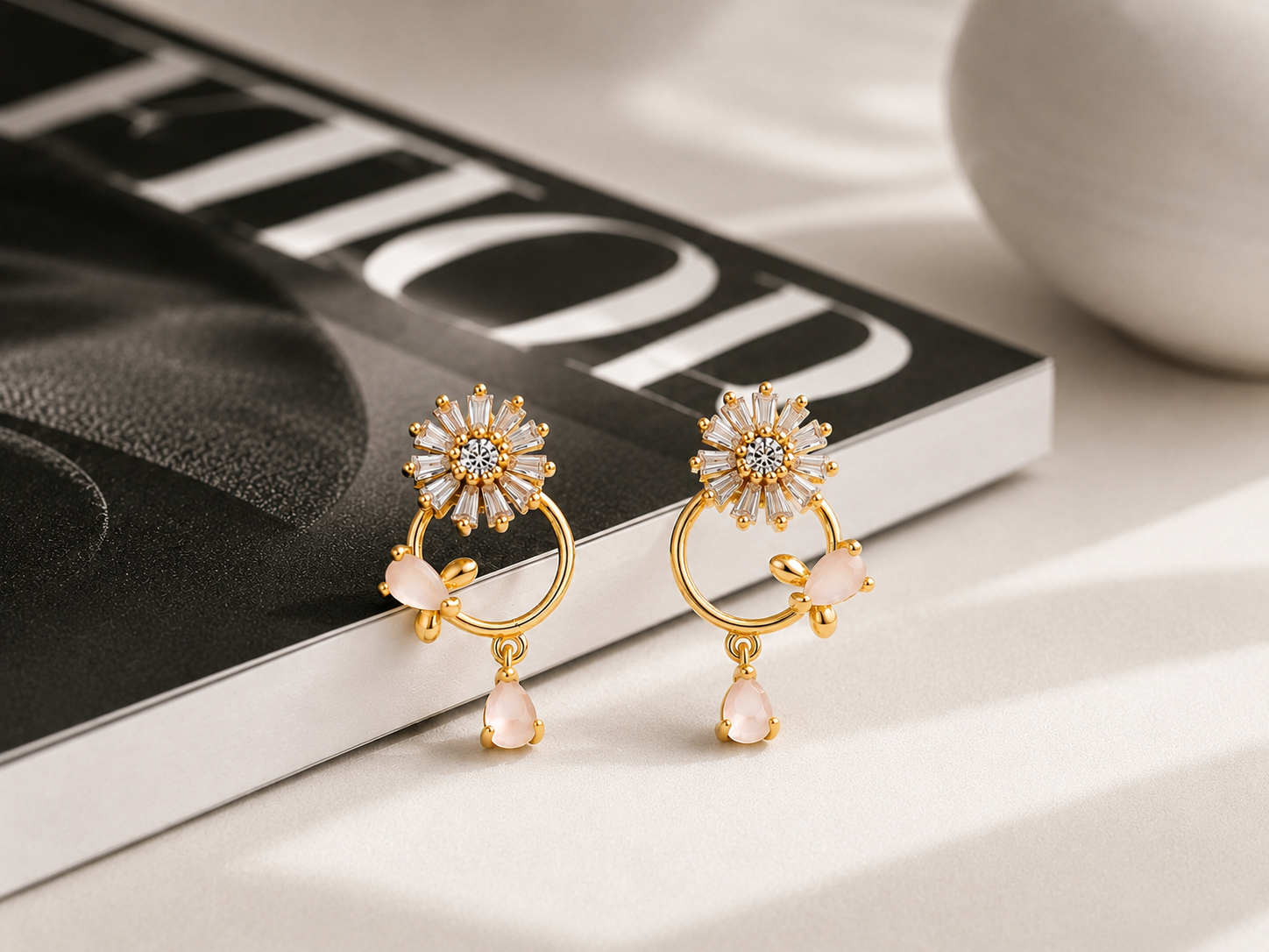 Aurora Bloom Crystal Drop Stud Earrings – Gold