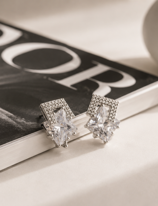 Celeste Princess Cut Crystal Stud Earrings – Silver