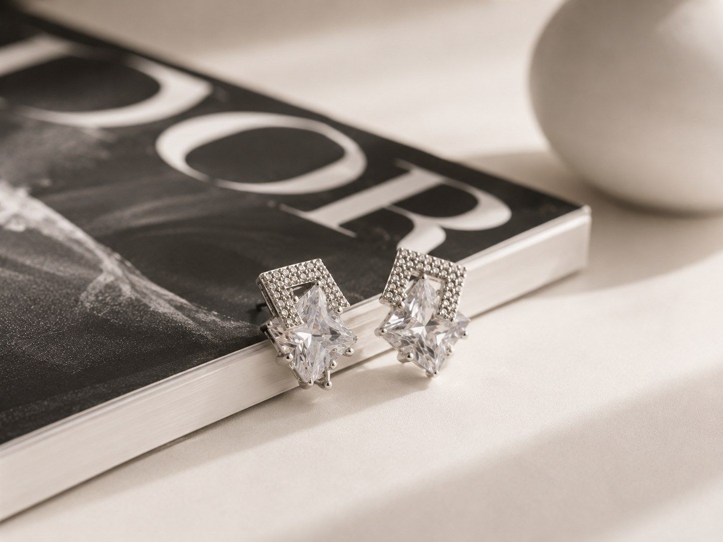 Celeste Princess Cut Crystal Stud Earrings – Silver
