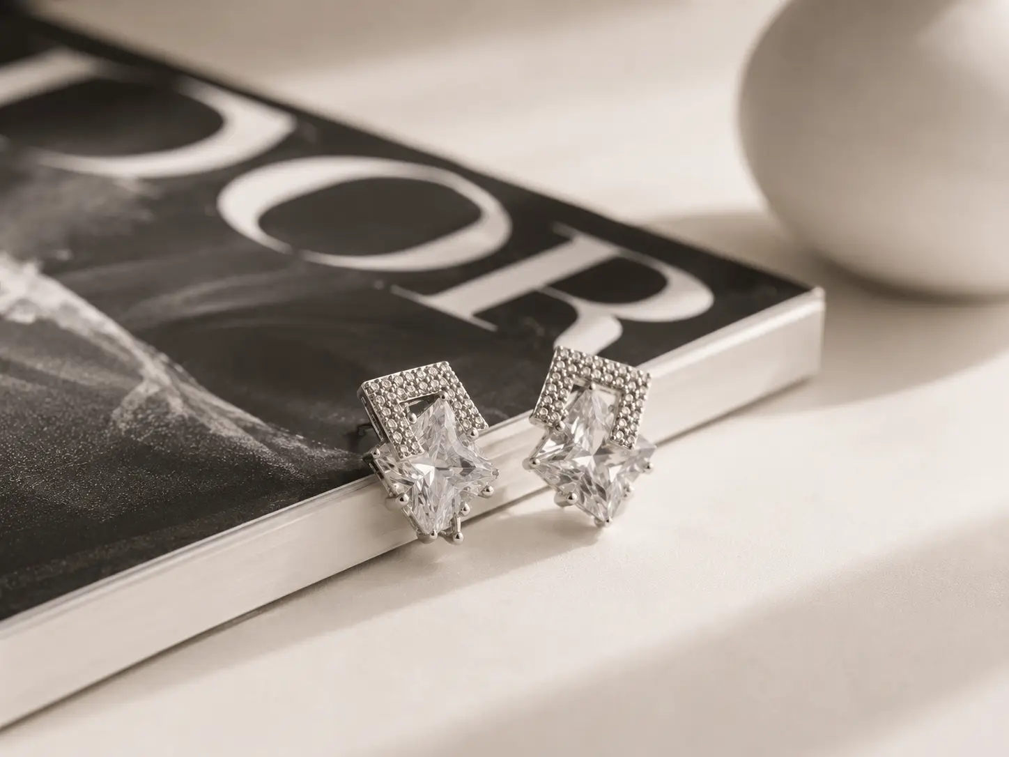 Celeste Princess Cut Crystal Stud Earrings Silver Silver Princess Cut Crystal Stud Earrings Cubic Zirconia Stud Earrings Silver Elegant Silver Stud Earrings for Women Malqani Princess Cut Crystal Earrings