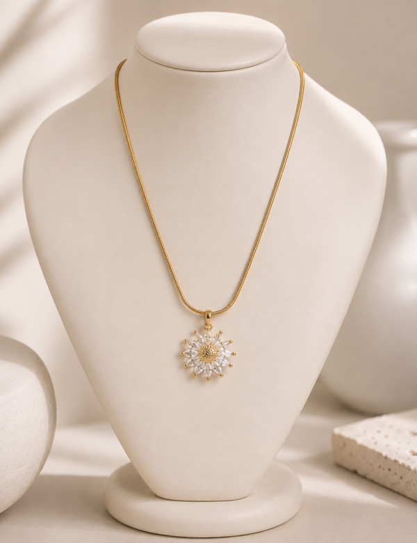 Sunlit Blossom Cubic Zirconia Pendant Necklace Gold Gold Flower Pendant Necklace 18K Gold Plated Flower Necklace Cubic Zirconia Floral Necklace Malqani Sunlit Blossom Necklace