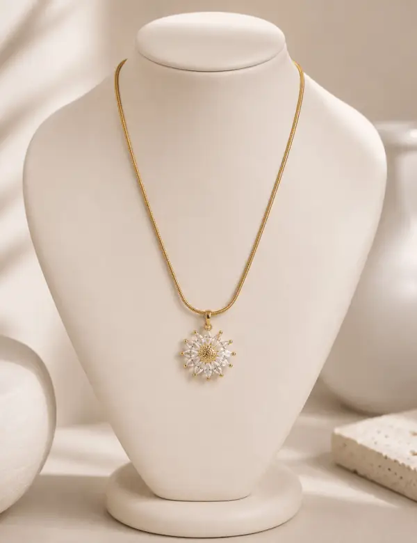 Sunlit Blossom Cubic Zirconia Pendant Necklace Gold Gold Flower Pendant Necklace 18K Gold Plated Flower Necklace Cubic Zirconia Floral Necklace Malqani Sunlit Blossom Necklace