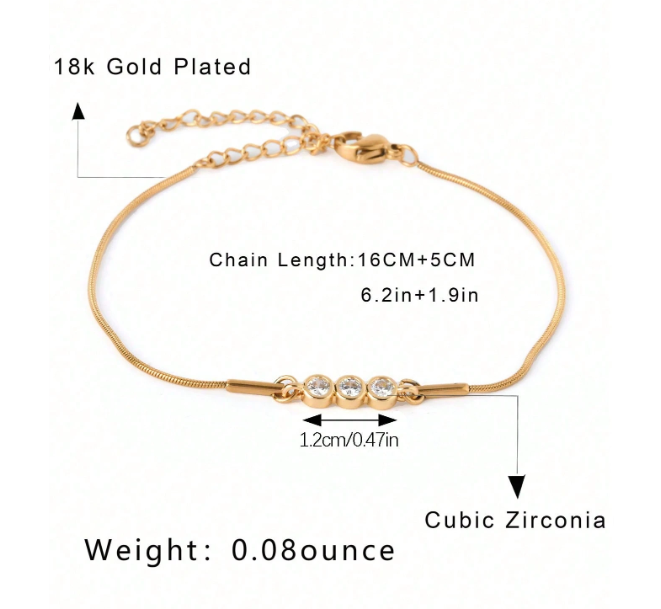 Trinity Spark Cubic Zirconia Bracelet – Gold - Image 2