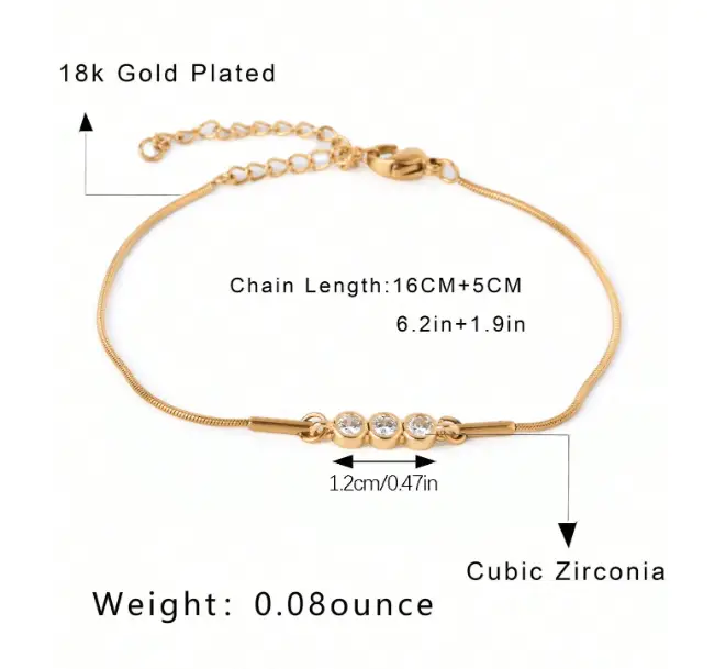 Trinity Gold Cubic Zirconia Bracelet | 18K Gold Plated – Malqani - Image 2