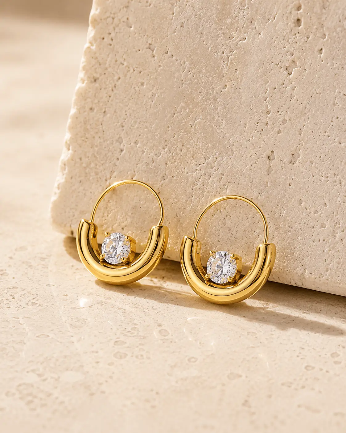 Luna Arc Zirconia Hoop Stud Earrings Gold 18K Gold Plated Zirconia Hoop Stud Earrings Gold Cubic Zirconia Hoop Earrings Elegant Hoop Stud Earrings for Women Malqani Luna Arc Earrings