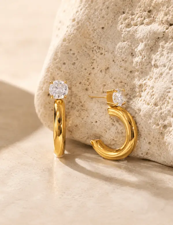 Celeste C Hoop Zircon Earrings Gold 18K Gold Plated Zircon Hoop Earrings Luxury Gold Hoop Earrings for Women Cubic Zirconia Gold Hoop Earrings Malqani Celeste C Hoop Earrings