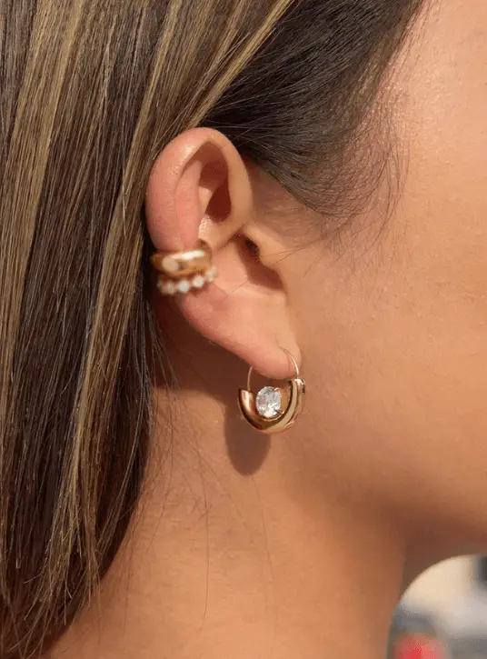 Zirconia Hoop Stud Earrings | 18K Gold Plated – Malqani - Image 2